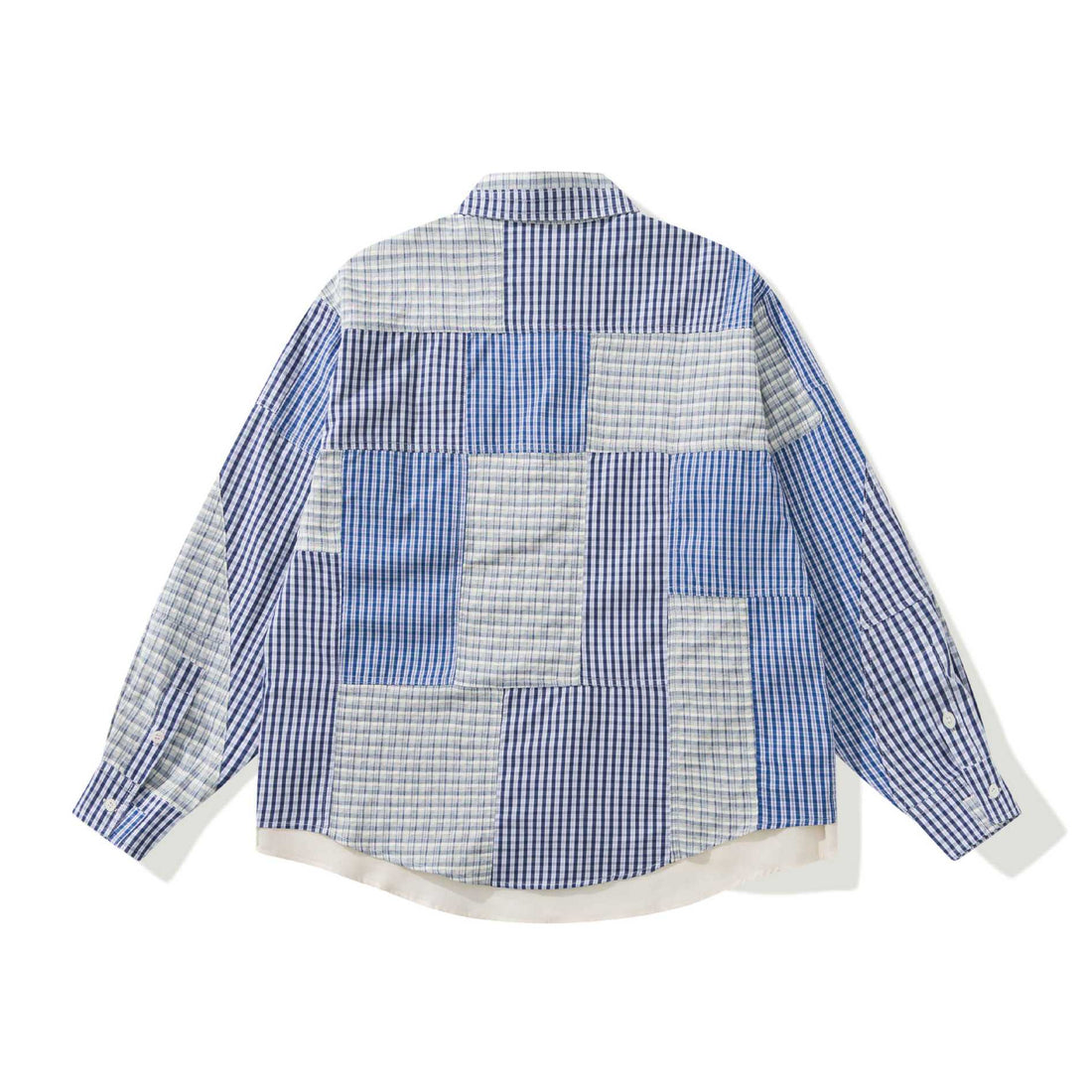 Unisex Patchwork-kariertes Overshirt mit verlängertem Saum Echoarchiv