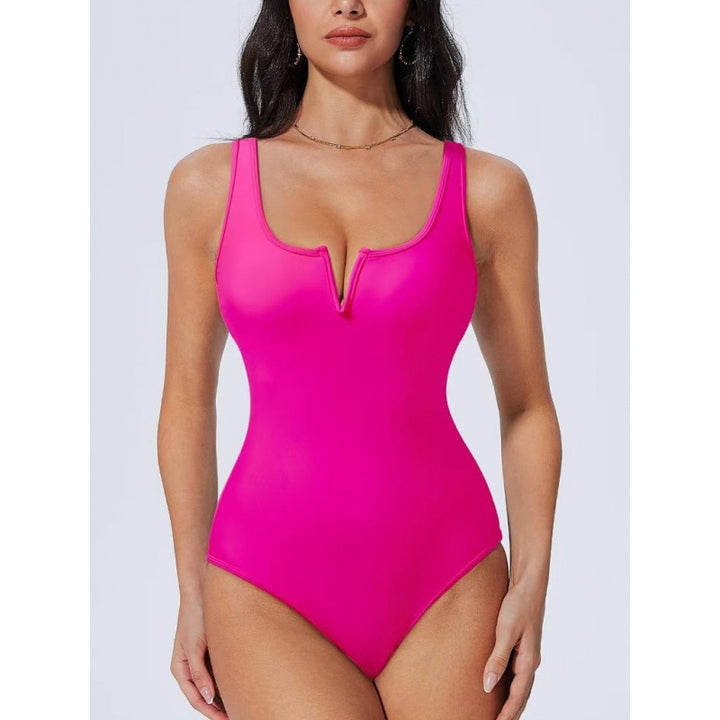 Damen Einteiliger Badeanzug mit tiefem V-Ausschnitt und kontrastierenden Details Echo Archiv