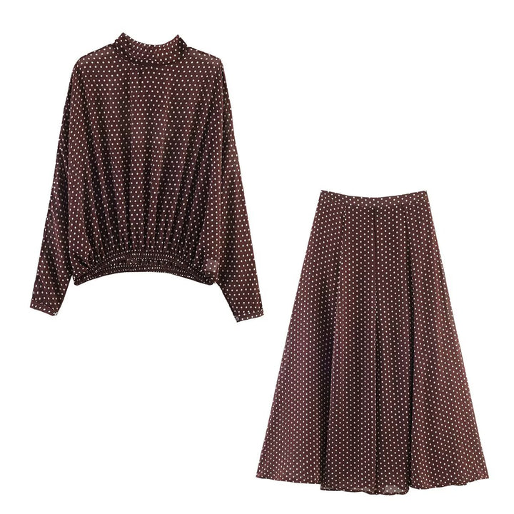 Damen Lockeres Blouson-Top mit Stehkragen, Tupfenmuster und elastischem Saum Echo Archiv