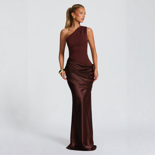 Damen Elegantes One-Shoulder Maxikleid mit fließenden Drapierungen Echo Archiv