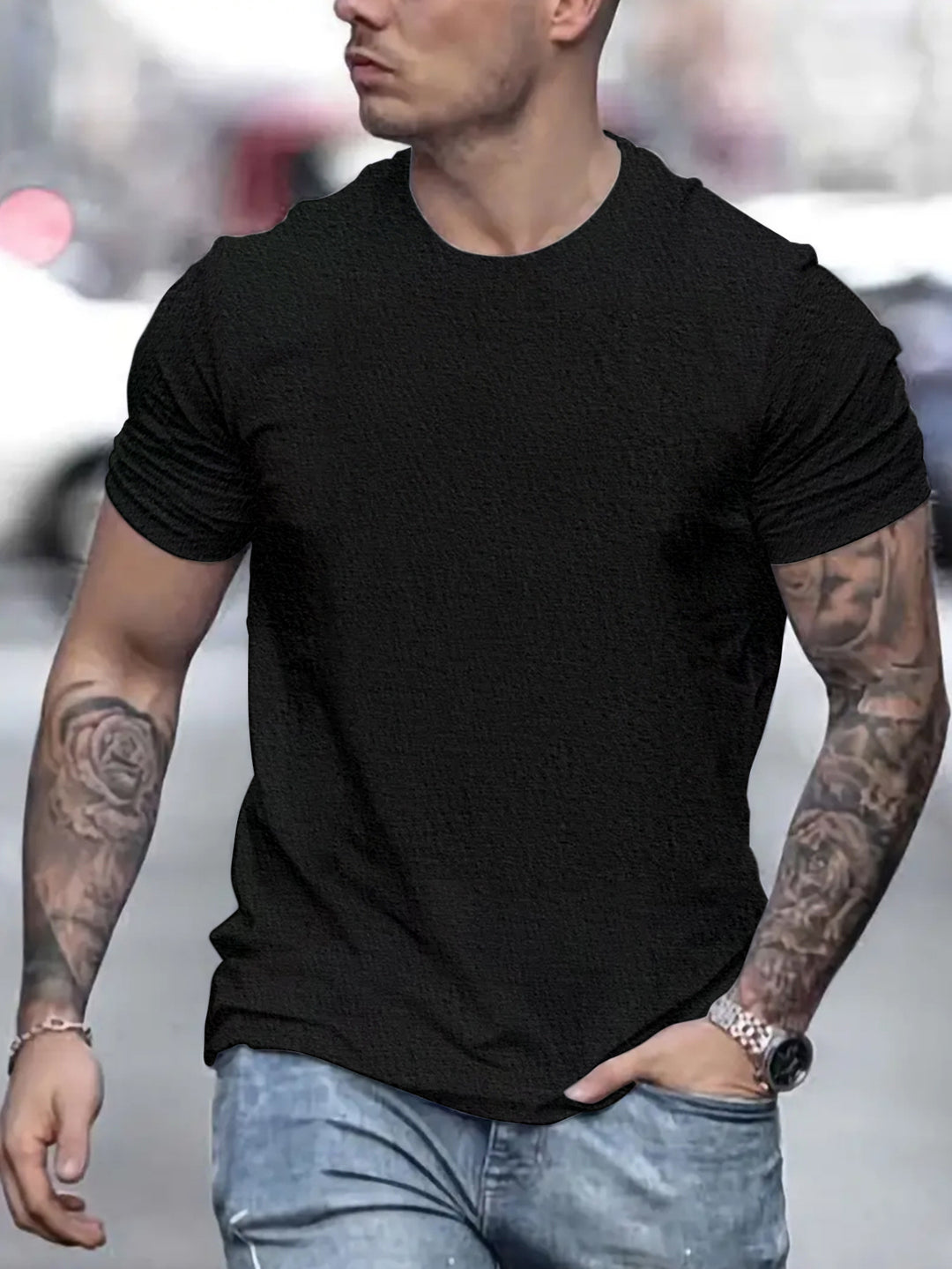 Herren lässiges T-Shirt mit strukturierter Oberfläche und bequemem Schnitt Echoarchiv