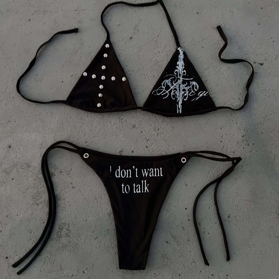 Damen Triangle-Bikini mit einzigartigem Schriftzug und Glitzerelementen Echo Archiv