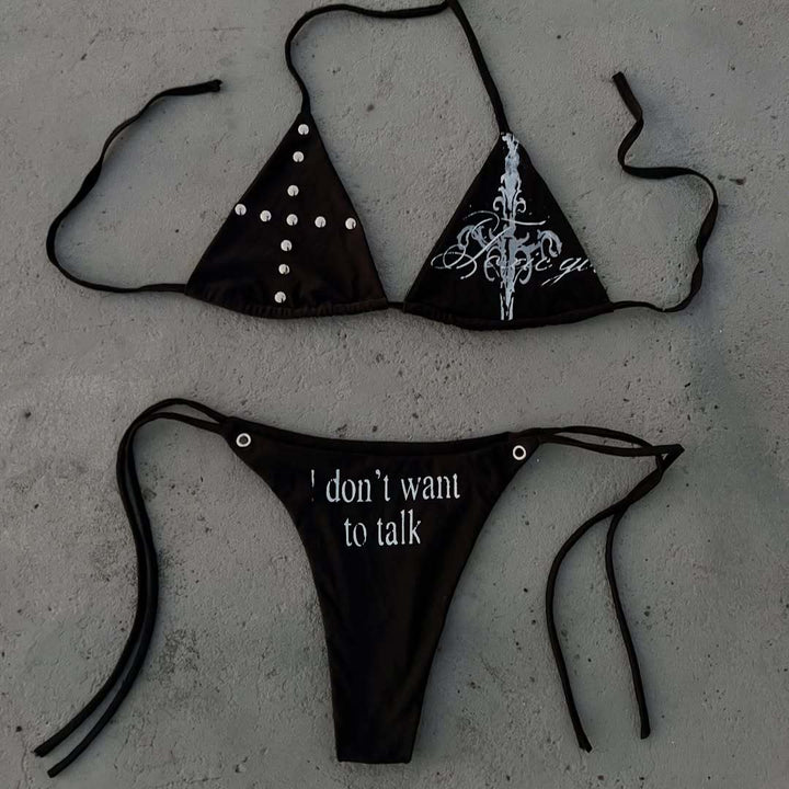 Damen Triangle-Bikini mit einzigartigem Schriftzug und Glitzerelementen Echo Archiv