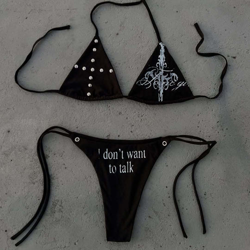 Damen Triangle-Bikini mit einzigartigem Schriftzug und Glitzerelementen Echo Archiv