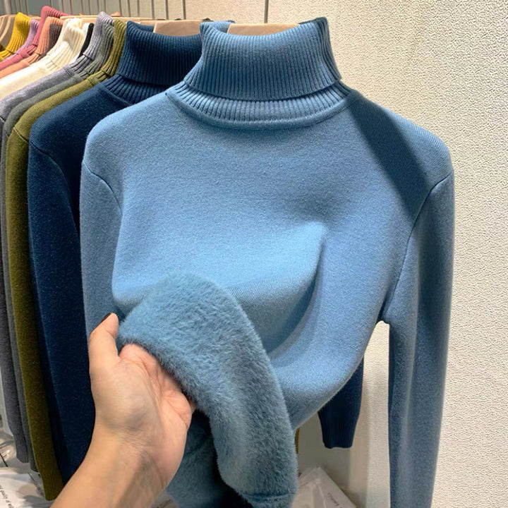 Damen Feinstrick-Rollkragenpullover mit wärmendem Innenfutter und schmaler Silhouette – Mavelle