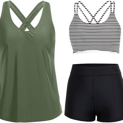 Damen Sportliches Tankini-Set mit floralem Oberteil und Shorts Echoarchiv