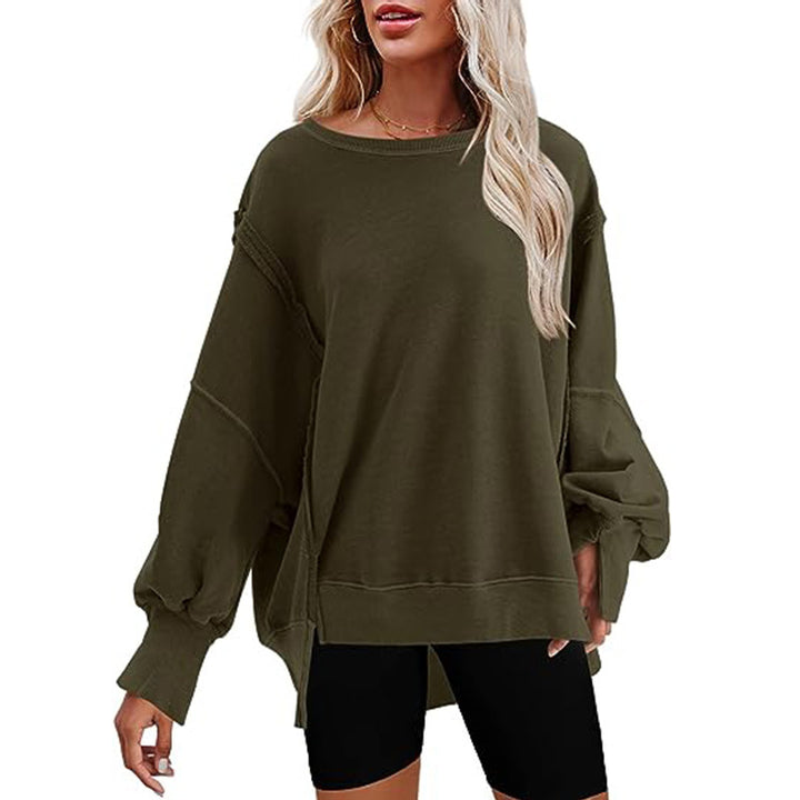 Damen Oversized Sweatshirt mit Ballonärmeln, seitlichen Schlitzen und offenen Kanten Echoarchiv