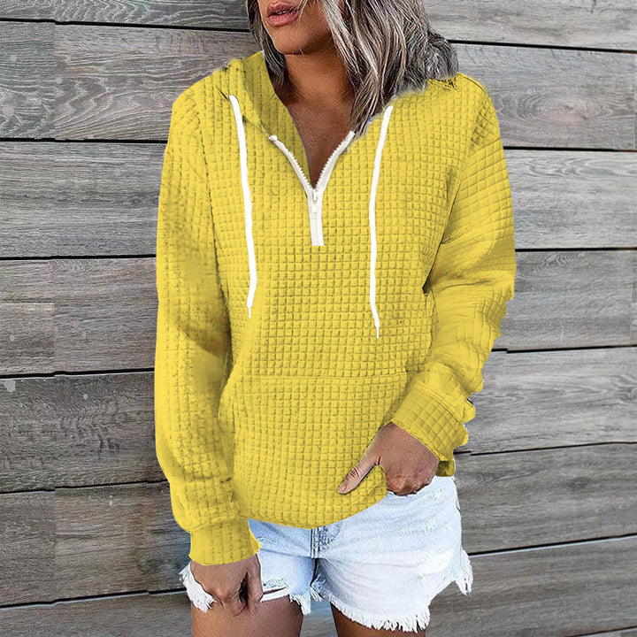 Damen Waffelstruktur Kapuzenpullover mit Halbzip, Kängurutasche und lässigem Oversize‑Schnitt Echoarchiv