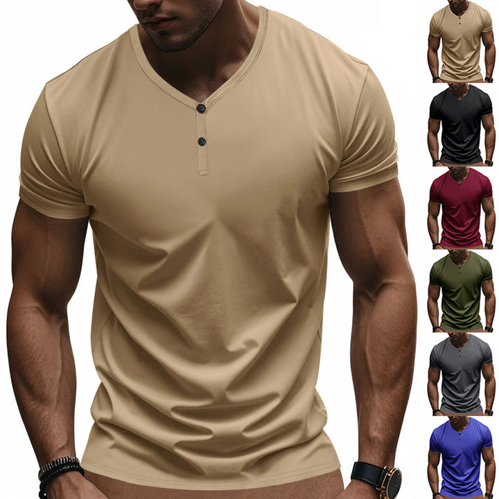 Herren Kurzarm Henley-T-Shirt mit atmungsaktiver Struktur Echoarchiv