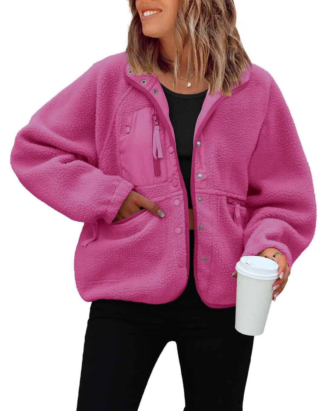 Damen kuschelige Fleecejacke mit praktischen Taschen Echoarchiv