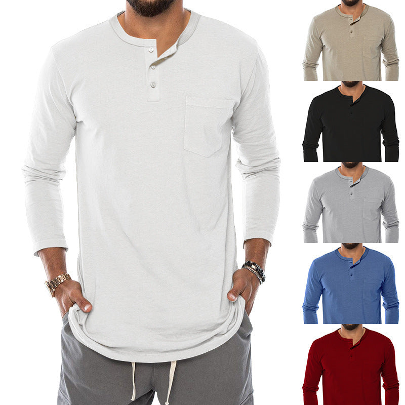 Herren Langarm-Henley-Shirt mit modischem Knopfverschluss und praktischer Brusttasche Echoarchiv
