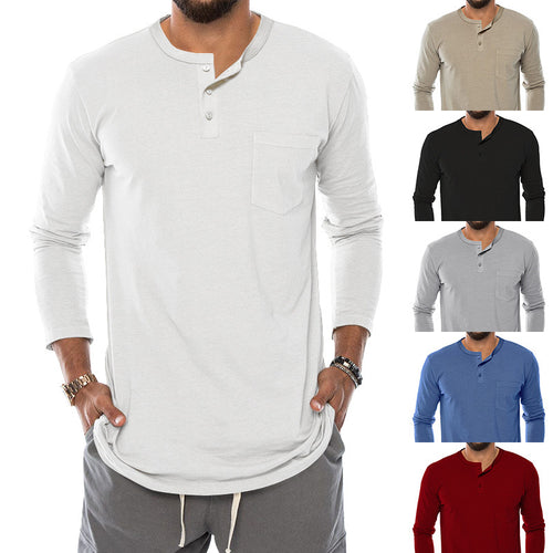 Herren Langarm-Henley-Shirt mit modischem Knopfverschluss und praktischer Brusttasche Echoarchiv