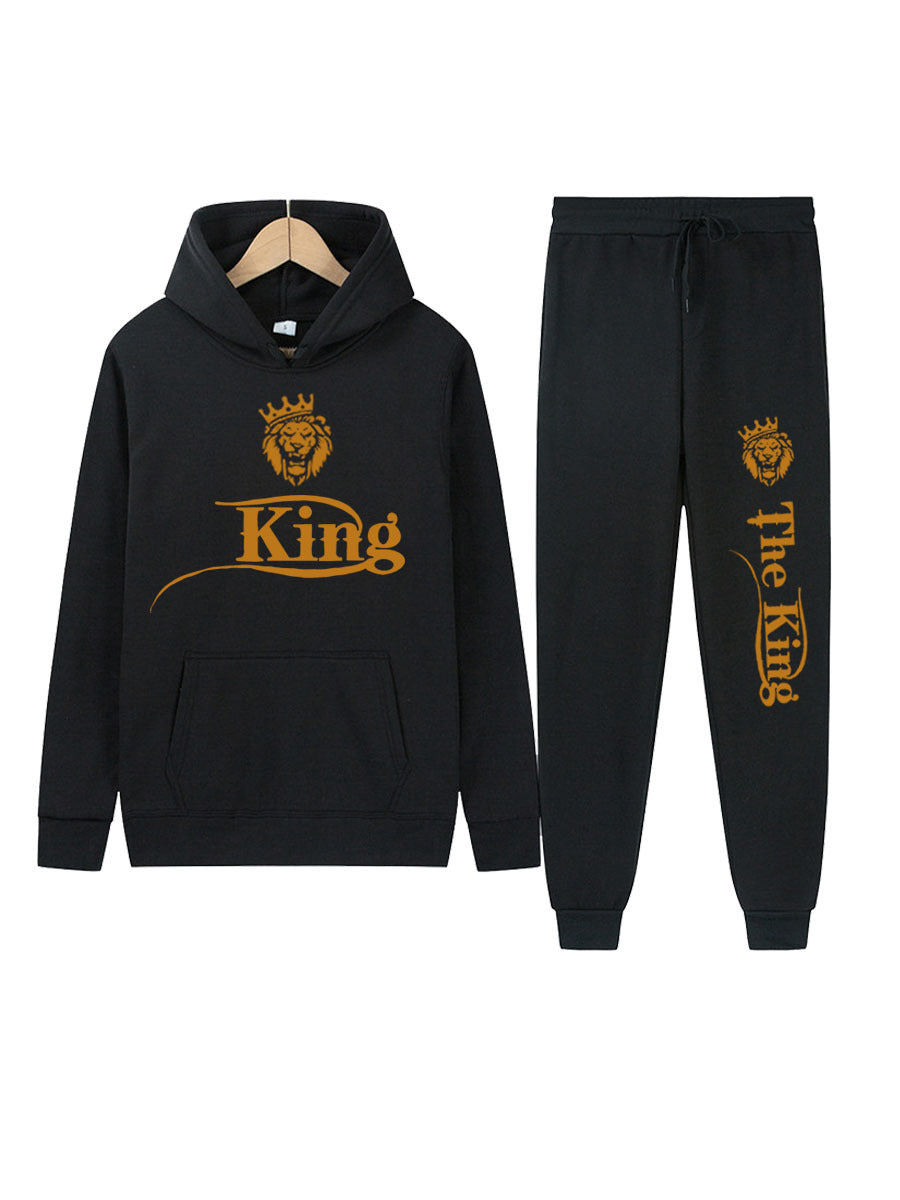 Herren Sportliches Kapuzenpulli und Jogginghose Set mit Königsmotiv Echoarchiv