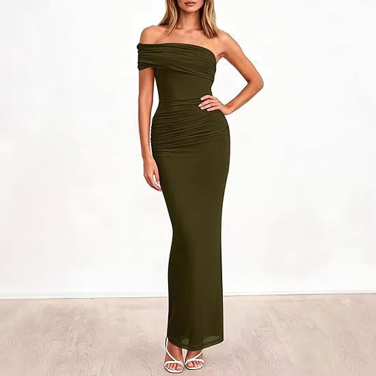 Damen Elegantes Maxi-Kleid mit schulterfreiem Design und raffinierten Drapierungen Echo Archiv