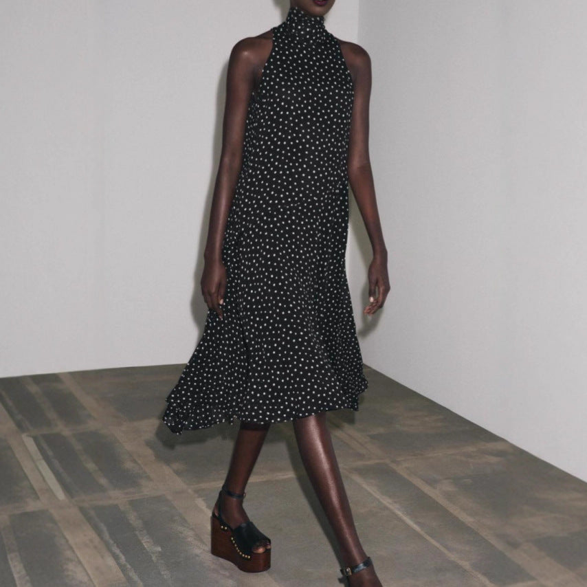 Damen nan ärmelloses hochgeschlossenes Midikleid mit schwingendem Volantrock und femininer A-Linie Echo Archiv