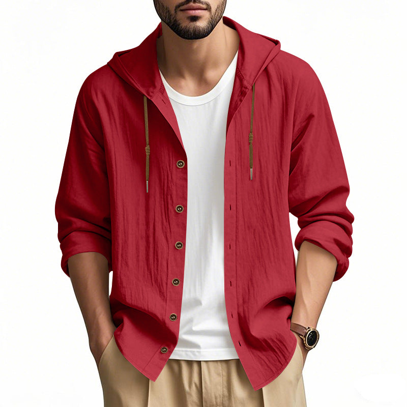 Herren nan leichtes Kapuzenhemdjacke aus Leinenoptik mit durchgehender Knopfleiste Echo Archiv
