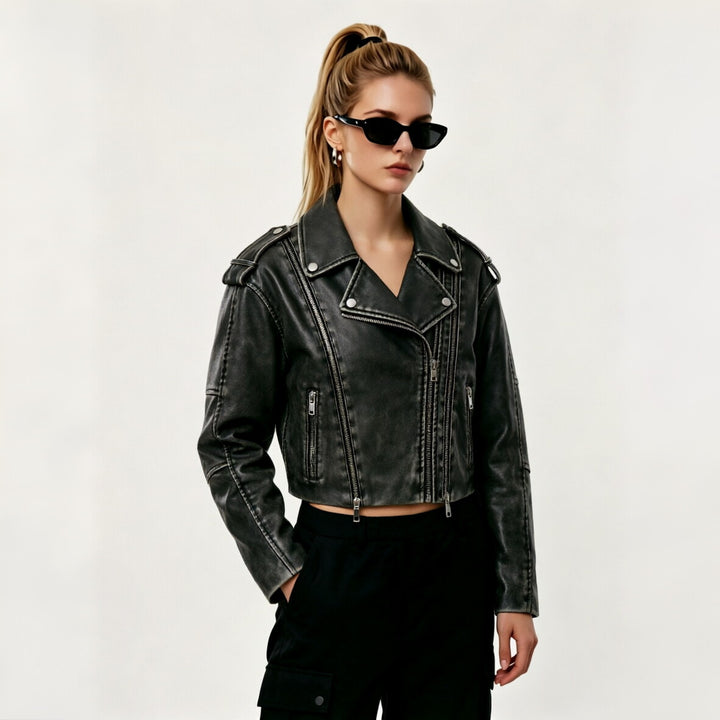 Damen Modische Cropped Bikerjacke Echo Archiv