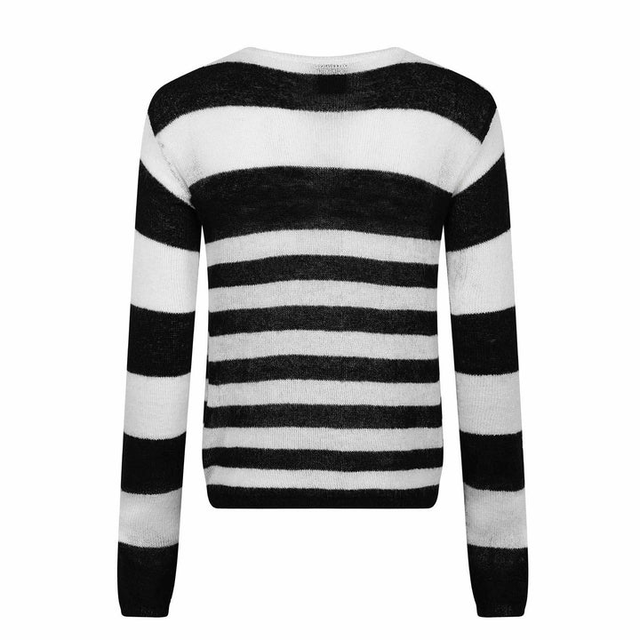 Unisex Gestreifter leichter Mohair‑Mix Rundhalspullover mit Vintage‑Motiv Echoarchiv