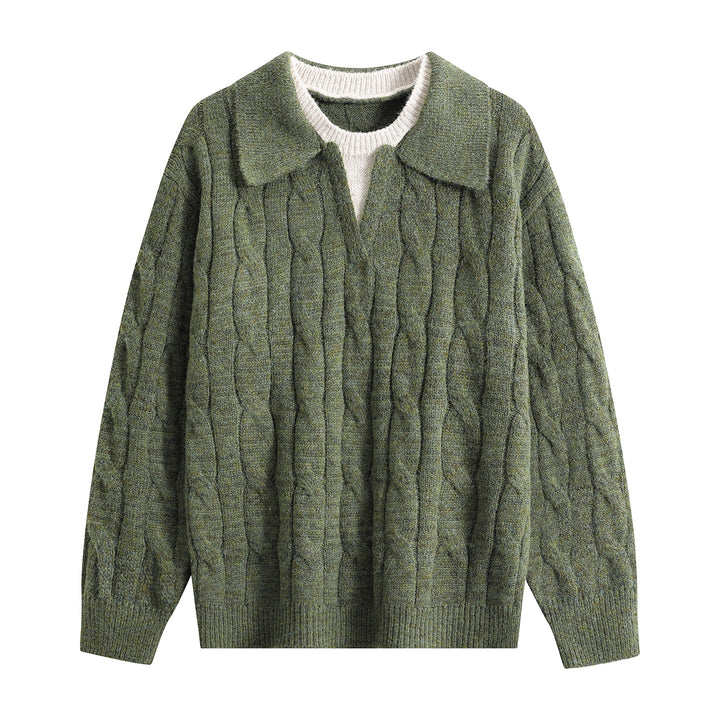 Damen Oversize Grobstrick-Pullover mit Polokragen und Zopfmuster Echoarchiv