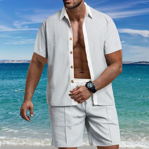 Herren lässiges Kurzarm-Hemd und Shorts-Set aus leichtem Gewebe Echoarchiv