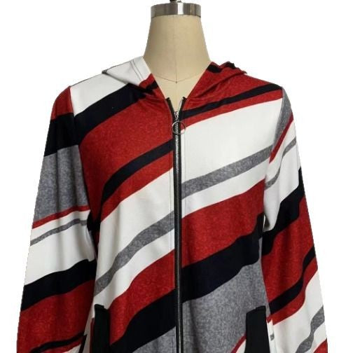 Damen nan Longline-Kapuzenjacke mit diagonalem Streifenmuster, Ringreißverschluss und Seitentaschen Echo Archiv