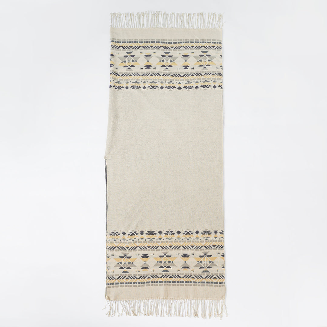 Damen Oversize-Poncho aus Wollmix mit Jacquardbordüre und Fransensaum – Célinea