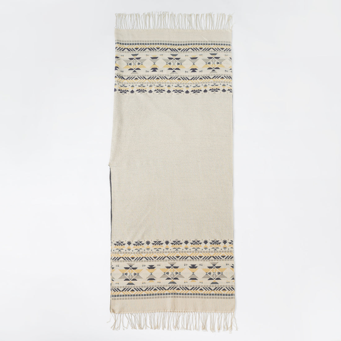 Damen Oversize-Poncho aus Wollmix mit Jacquardbordüre und Fransensaum – Célinea
