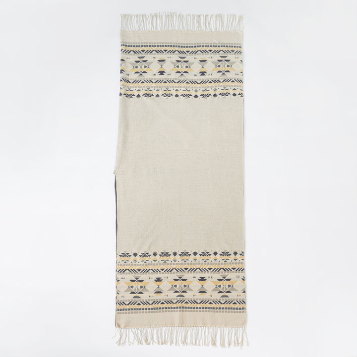 Damen Oversize-Poncho aus Wollmix mit Jacquardbordüre und Fransensaum – Célinea
