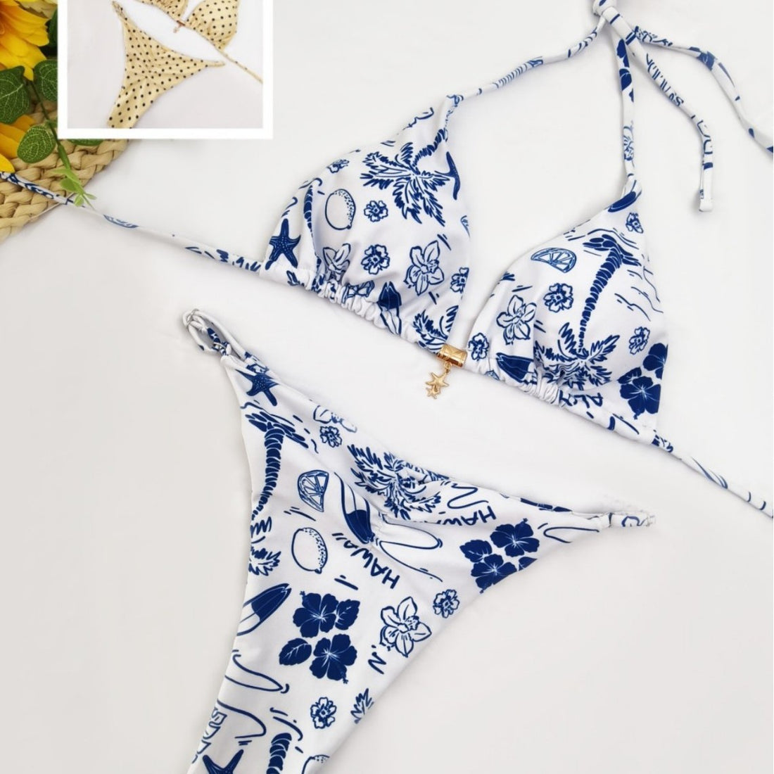 Damen Triangel-Bikini mit verspieltem Hawaii-Muster – Maréssa