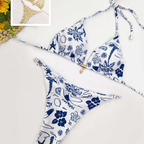 Damen Triangel-Bikini mit verspieltem Hawaii-Muster Echo Archiv