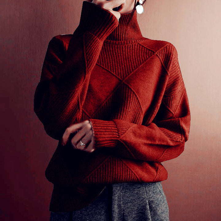 Damen nan weit geschnittener Strickpullover mit hohem Rollkragen und Rautenmuster Echo Archiv