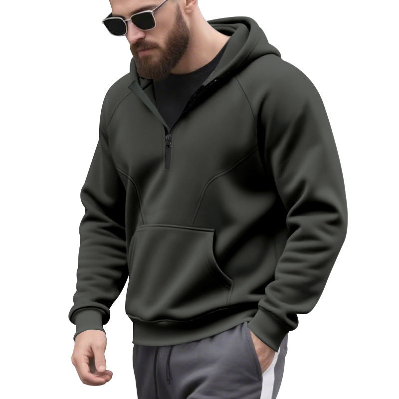 Herren sportlicher Kapuzenpullover mit kurzer Reißverschlussöffnung und Kängurutasche Echoarchiv