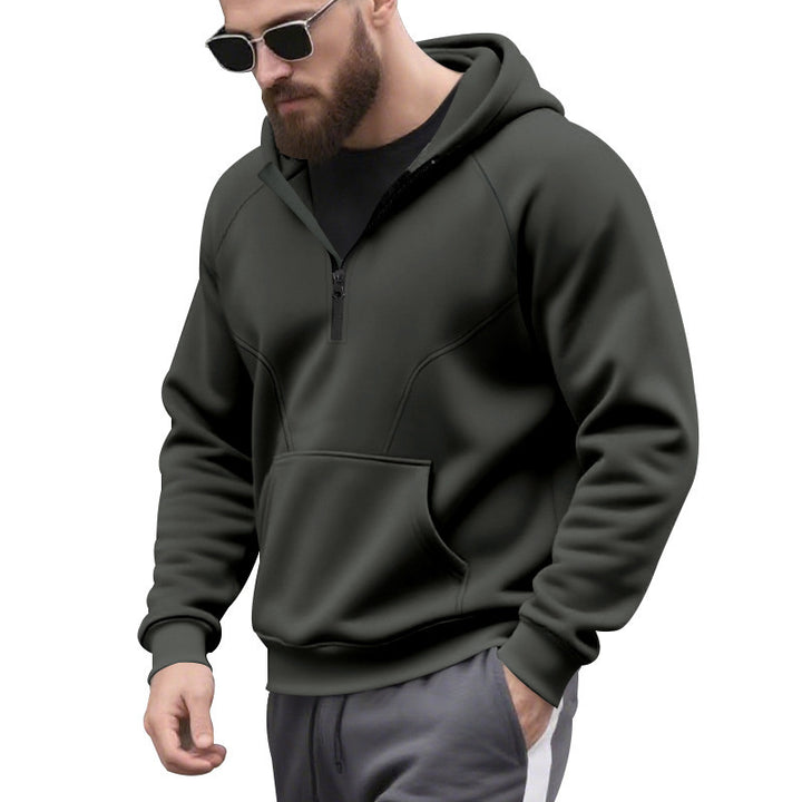 Herren sportlicher Kapuzenpullover mit kurzer Reißverschlussöffnung und Kängurutasche Echoarchiv