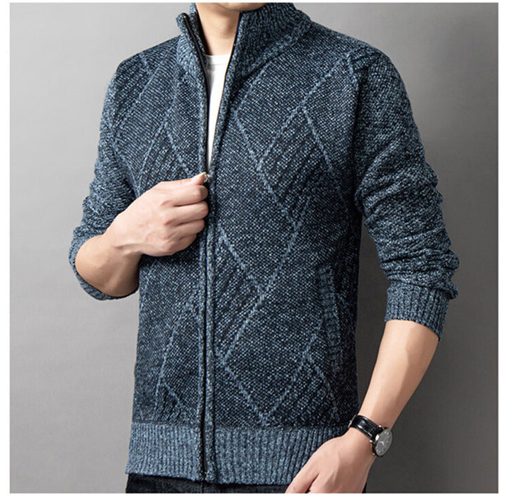Herren Strickjacke mit modernem Zipper und grafischem Muster Echoarchiv