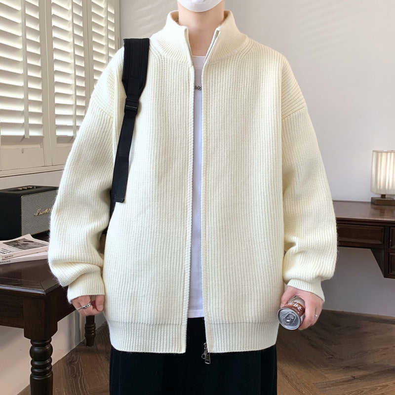 Herren Oversized Strick‑Zipjacke mit hohem Stehkragen und feiner Rippstruktur Echoarchiv