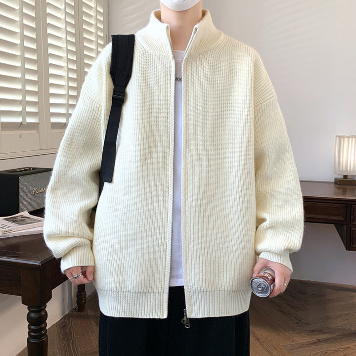 Herren Oversized Strick‑Zipjacke mit hohem Stehkragen und feiner Rippstruktur Echoarchiv