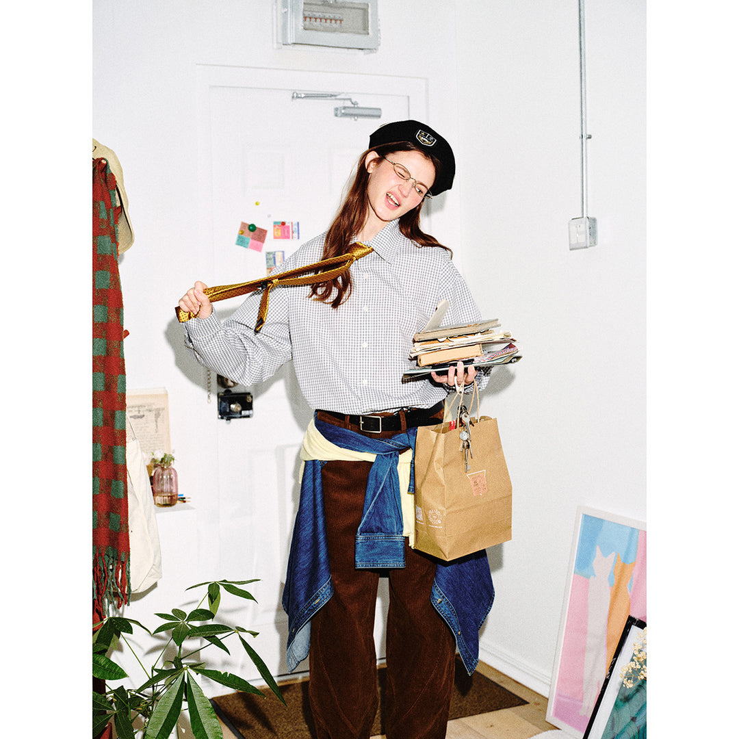Unisex Oversized Karo-Hemd im Relaxed-Fit mit abgerundetem Saum Echoarchiv
