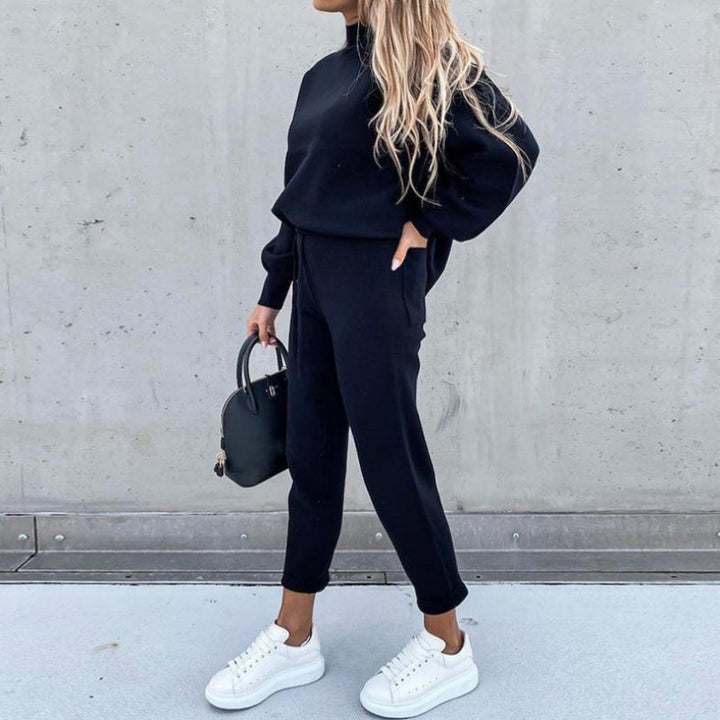 Damen Strick-Loungewear-Set mit Ballonärmeln und taillierter Jogginghose – Mavelle