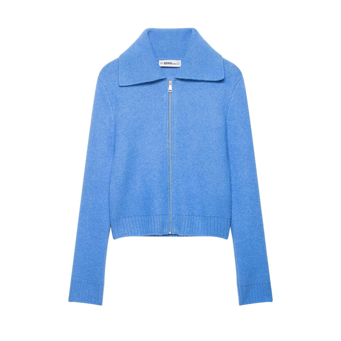 Damen Grobgestrickte Kurzjacke mit Reißverschluss, weitem Kragen und geripptem Saum Echoarchiv