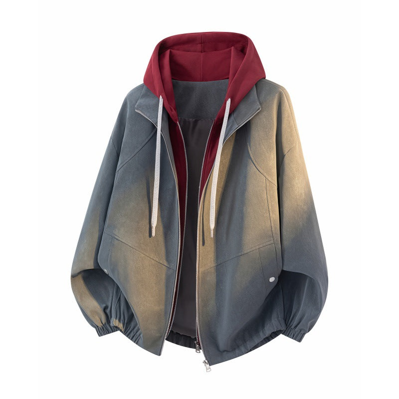 Damen Oversize Kapuzenjacke mit zweilagiger Kontrastkapuze und elastischem Saum Echoarchiv