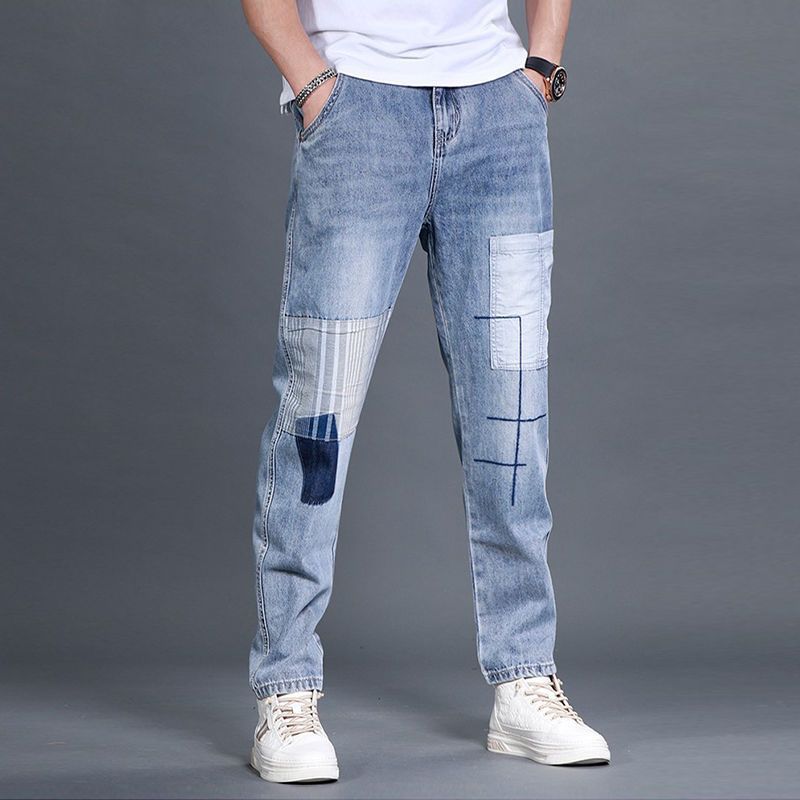 Herren lässige Denim-Hose mit kreativen Patch-Details Echoarchiv