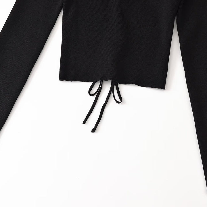 Damen Cropped Feinstrick-Top mit tiefem V‑Ausschnitt, dekorativer Schnürung vorne und Tunnelzugsaum Echoarchiv