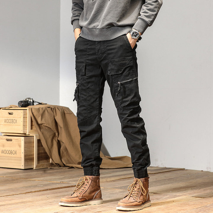 Herren Multifunktionale Cargo-Jogginghose im Tactical-Canvas-Stil mit Knie‑Paneelen, Reißverschluss‑ und Klappentaschen Echo Archiv