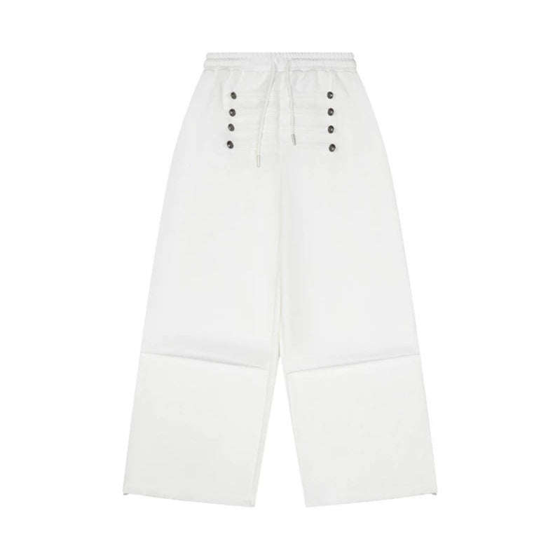 Damen Weite High-Waist Culotte-Hose mit Komfortbund, Kordelzug und Zierknopfleiste Echoarchiv