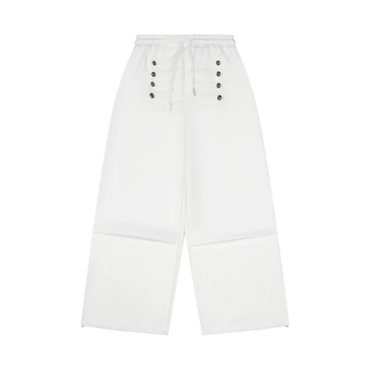 Damen Weite High-Waist Culotte-Hose mit Komfortbund, Kordelzug und Zierknopfleiste Echoarchiv
