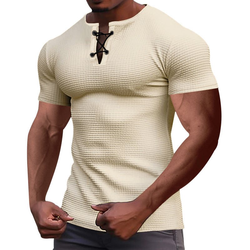 Herren nan Kurzarmshirt mit Schnürkragen, Metallösen und feinem Strukturjersey Echo Archiv