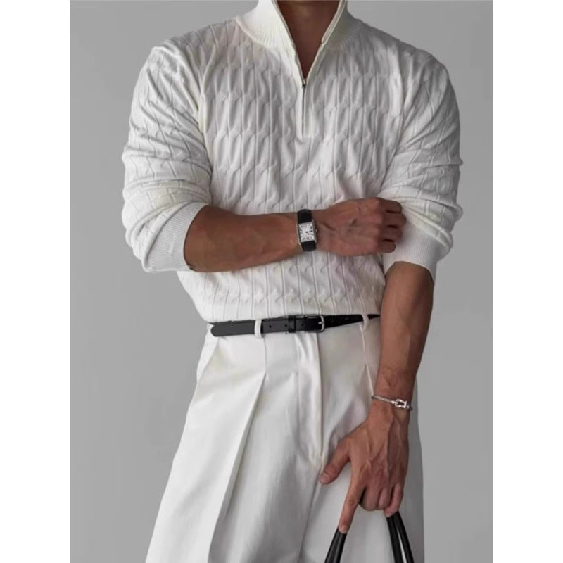 Herren Grobstrickpullover mit Stehkragen und Reißverschluss Echo Archiv