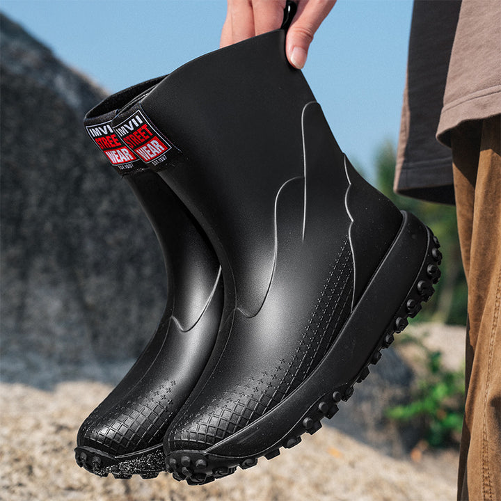 Unisex Wasserdichte Kurzschaft-Outdoor-Gummistiefel mit profilierter Noppenlaufsohle Echoarhiv – Tavélo