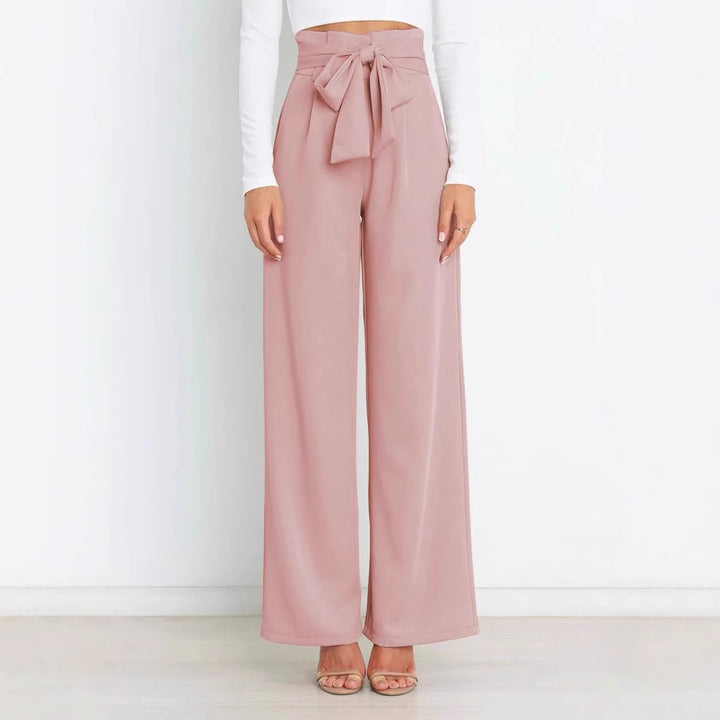 Damen Weite High-Waist Paperbag-Hose mit Bundfalten und Bindegürtel – Avélisse