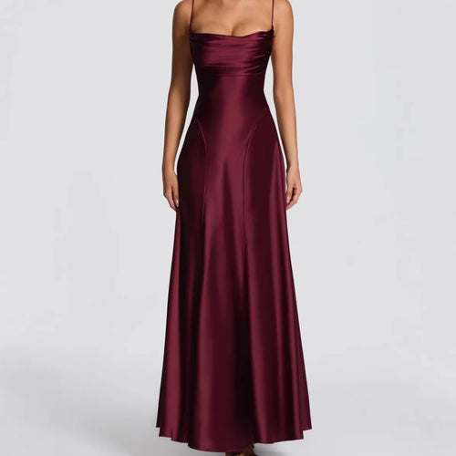 Damen Elegantes Maxi-Kleid mit fließendem Satin und verführerischem Spaghettiträger Echo Archiv